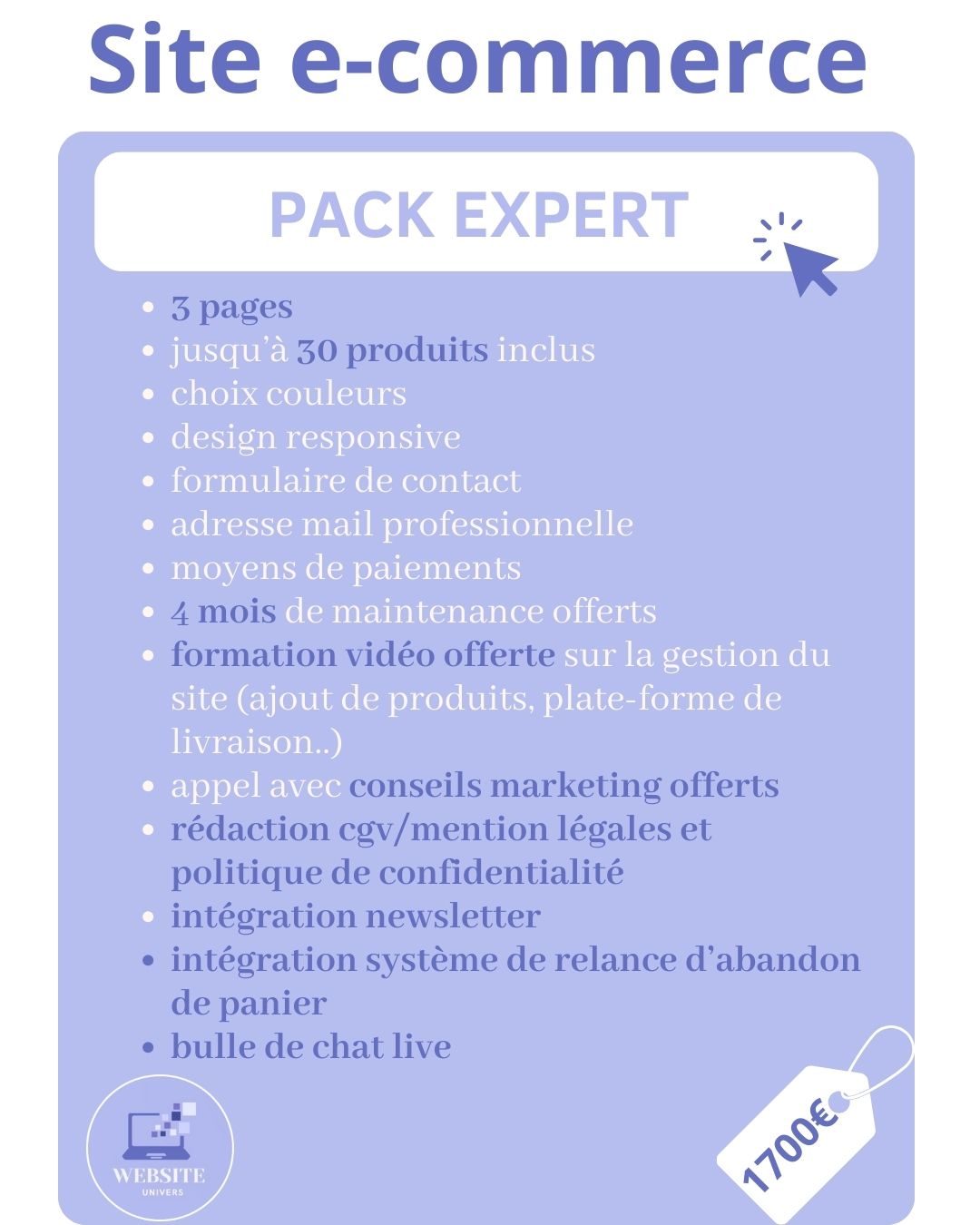 offre site e-commerce et formation prise en main, appel marketing offert, maintenance